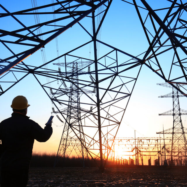 Electrical worker under a tower